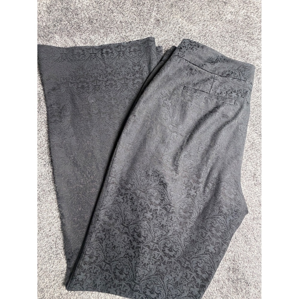 Tahari Women Black Damask Brocade Wide Leg Dress Pants Size 0 Jacquard Trousers
